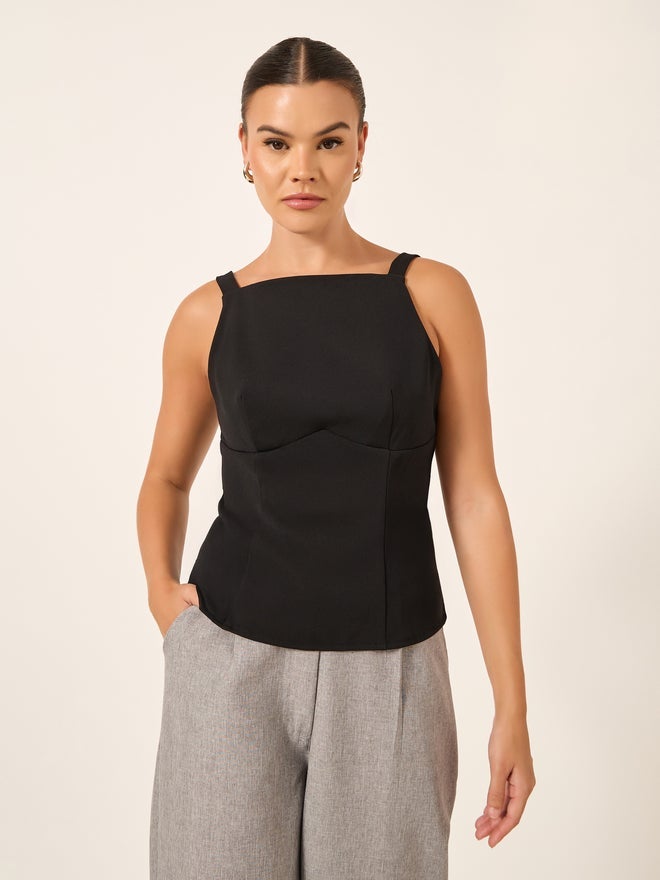 Styli Solid Strappy Square Neck Top - Image 1